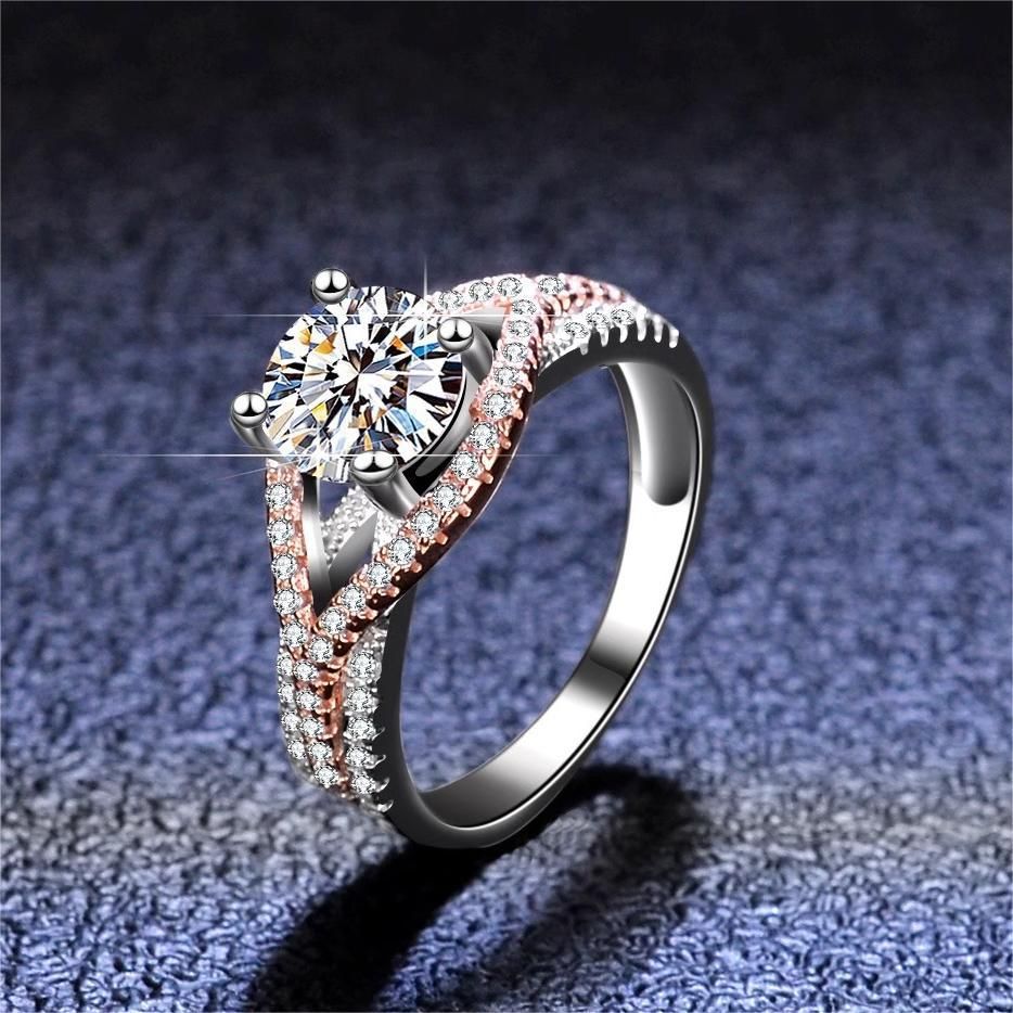 New S Pure Silver Mosang Stone Fashion Exaggerated Two tone Women's with High Grade Wedding Ring_ipsvogv.com