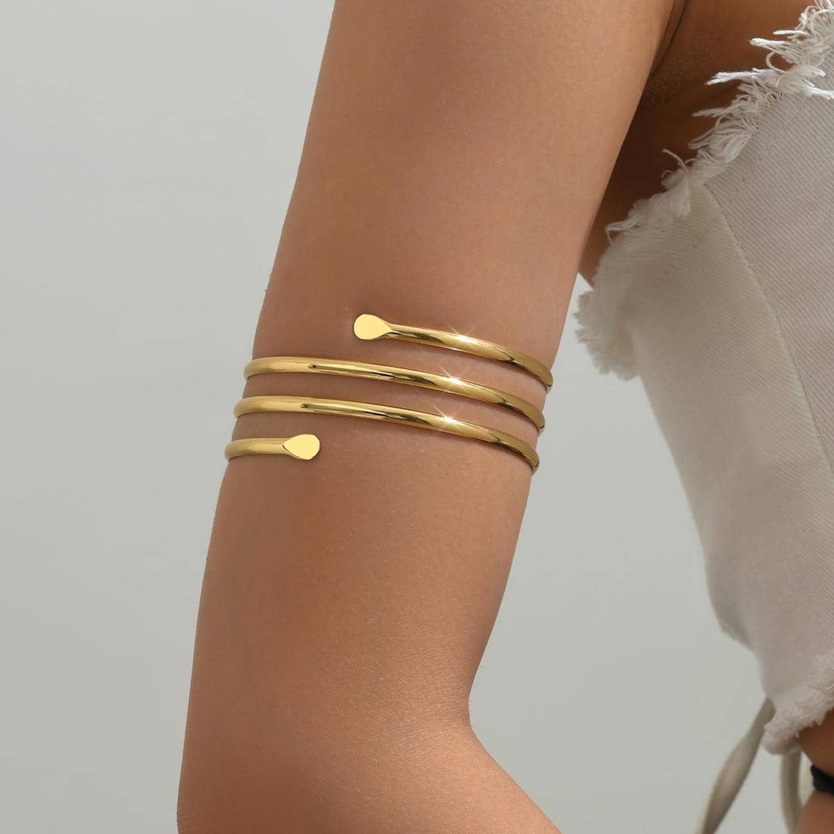 Simple Hollow Three-Layer Metal Arm Ring Personalized Geometric Hip-Hop Punk Niche Arm Bracelet Opening Adjustable Body Chain_ipsvogv.com