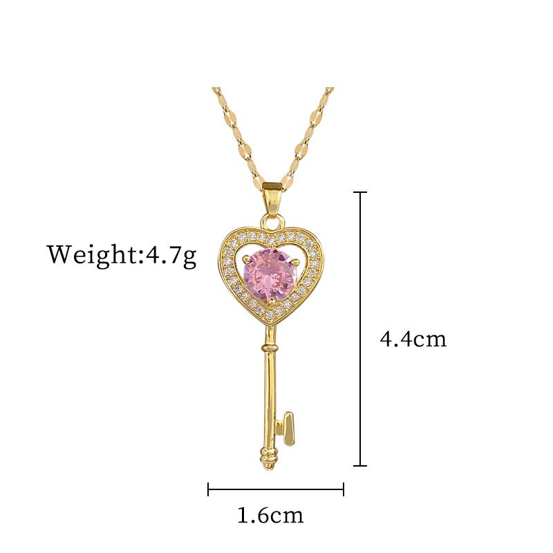 【 】 Love Key Light Luxury Charm Gorgeous Full Diamond Necklace Women's Versatile Clavicle Titanium Steel Chain_ipsvogv.com