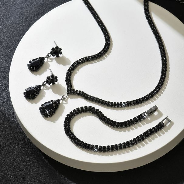 2025 Brilliant Full Diamond Rhinestone Tassel Necklace And Earring Set Bridal Wedding Accessories_ipsvogv.com