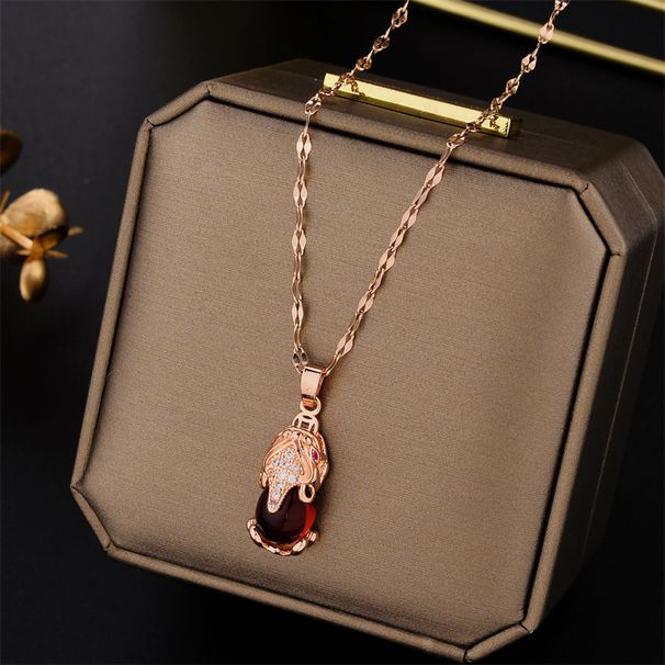 New Year Red Lucky Pixiu Titanium Steel Necklace Women's Gold Plating Internet Red Explosions Clavicle Chain Trendy Fashion Jewelry_ipsvogv.com
