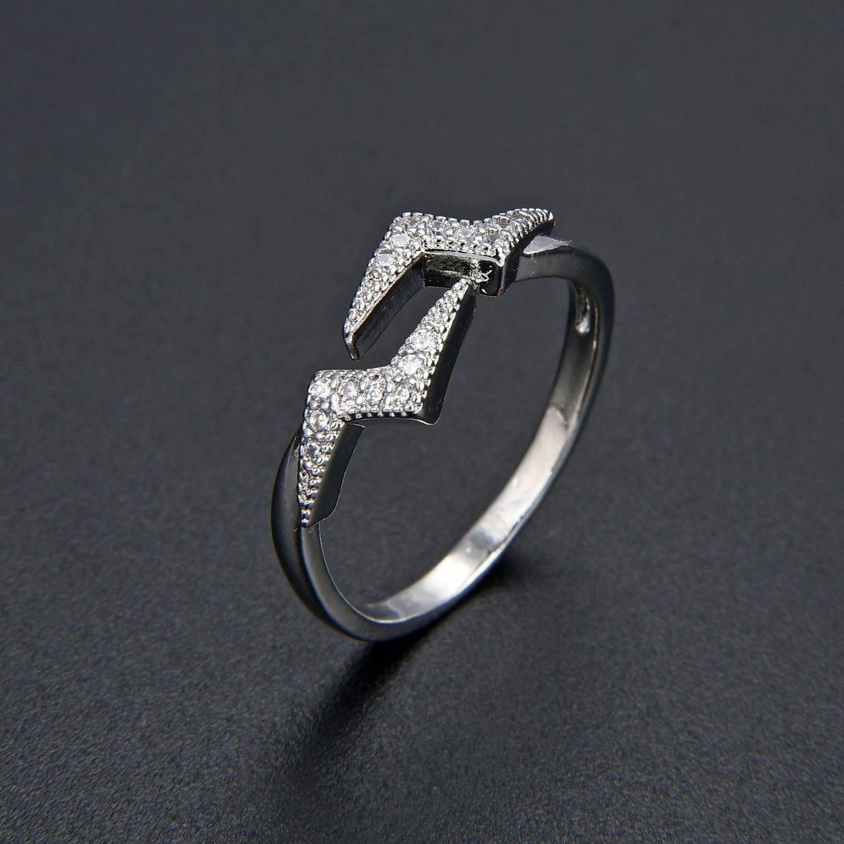 Unisex Diamond Zircon CZ Lightning Ring Female Index Finger Ring Opening Adjustable Jewelry_ipsvogv.com