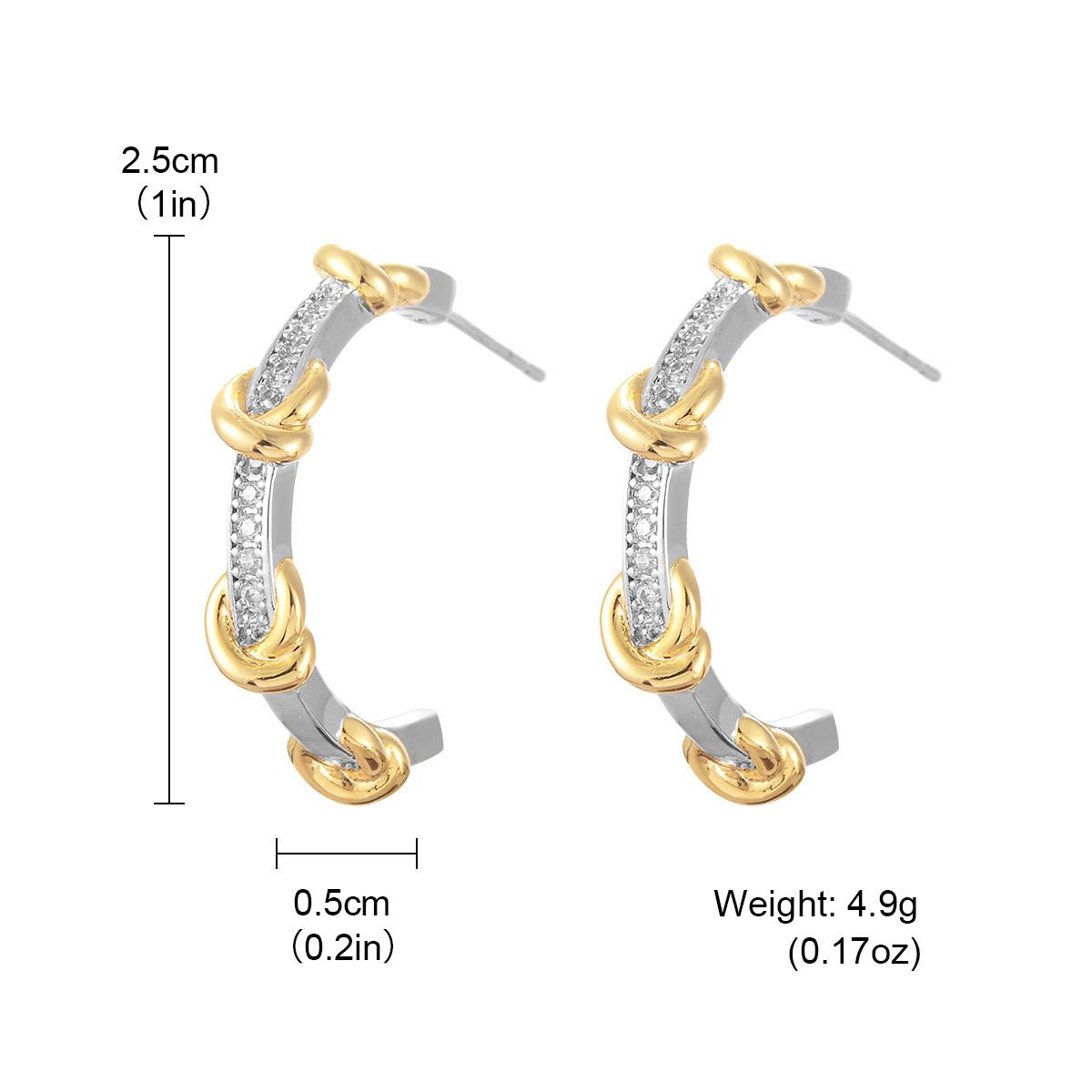 Love Knot C Shaped Earrings Gold And Silver Contrast Winding Temperament Simple Ins Inlaid Zirconium Earrings High End Niche Female Earrings_ipsvogv.com