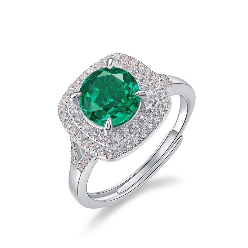 Emerald green high carbon diamond ring S925 silver full of brilliant colored gemstone finger ring retro all match_ipsvogv.com