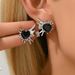 version of Korean style fresh sweet simple and caring, niche, inlaid with black design earrings, versatile earrings_ipsvogv.com