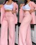 Women's Elegant Solid Color Slit Lapel Suit with Pockets Straight Leg Pants Two Piece Suit (No Vest)_ipsvogv.com