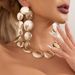 Exaggerated Geometric Texture Oval Collarbone Necklace Fashionable Metal Long Tassel Earrings_ipsvogv.com
