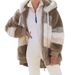 Women's Clothing autumn and winter warm plush patchwork zipper pocket hooded loose coat _ipsvogv.com