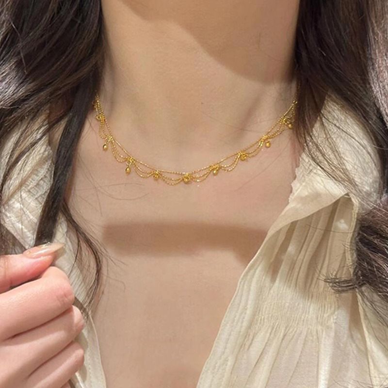 Korean New Style Gold Lace Edge Necklace For Women Fashion Sweet Exquisite Multi-layer Tassel Collarbone Chain High-end_ipsvogv.com