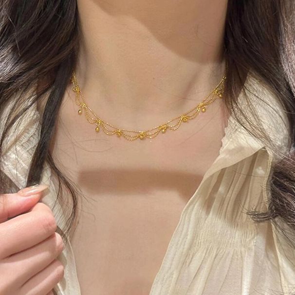Korean New Style Gold Lace Edge Necklace For Women Fashion Sweet Exquisite Multi-layer Tassel Collarbone Chain High-end_ipsvogv.com