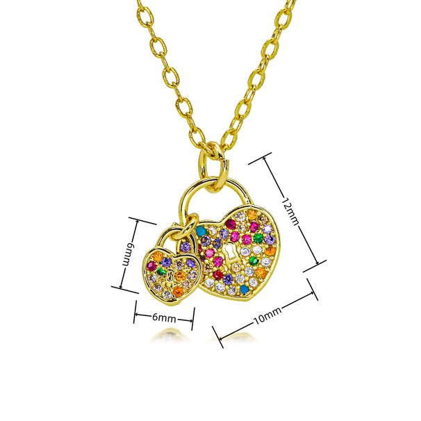 New Light Luxury Style Zircon Colored Diamond Love Lock Key Copper Plated Gold Micro Inlaid Necklace High End Jewelry_ipsvogv.com