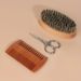 3pcs/set Men's Beard Grooming Tool Set Double-Sided Solid Wood Beard Comb Boar Bristle Cleaning Brush Beard Brush Stainless Steel Scissors _ipsvogv.com