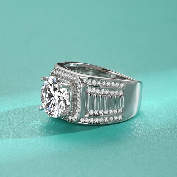 Silver Moissanite Pattern Men's Ring Domineering Personality 5 Carat Large Men's Ring_ipsvogv.com