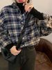 Plaid shirt Hong Kong taste vintage blouse female fat mm large size loose lazy wind long-sleeved shirt coat_ipsvogv.com