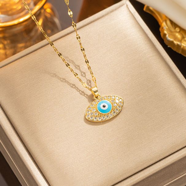 INS style Devil's Eye French oil drop pendant titanium steel stainless steel eye necklace in stock_ipsvogv.com