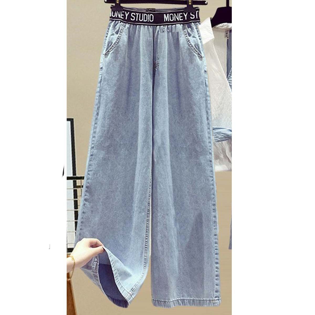 Women's clothing Summer suit for women new fashion fashionable flesh-covering slimming top high-waisted jeans two-piece set_ipsvogv.com