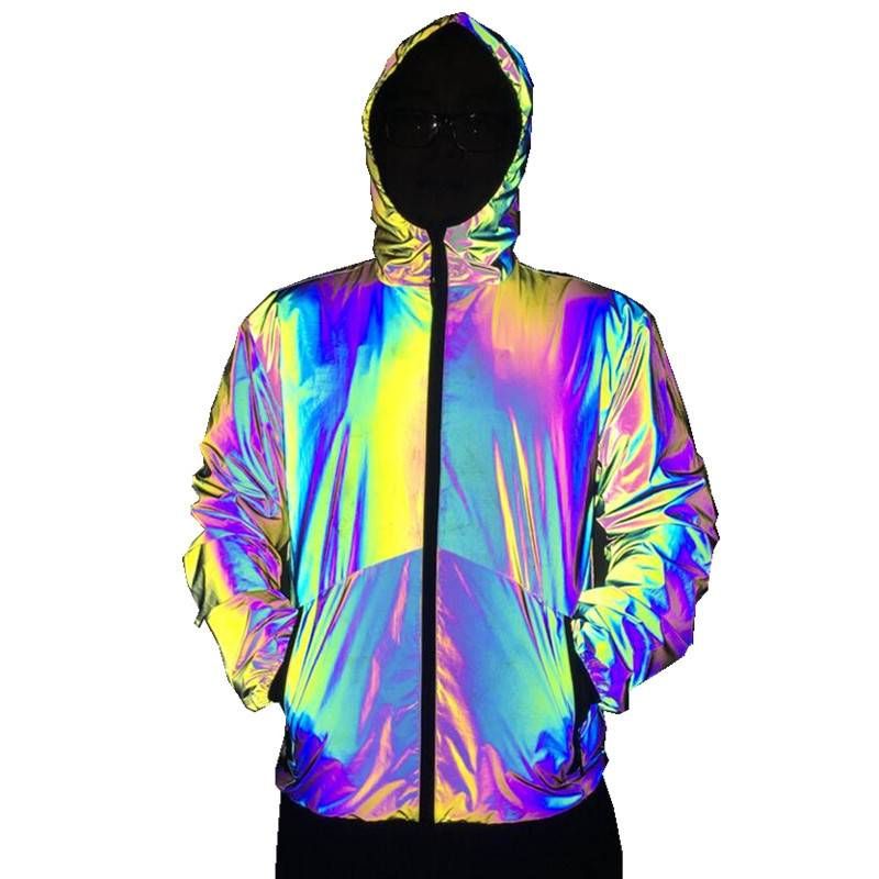 Men's Clothing autumn and winter colorful reflective jackets fashion men's hooded jackets large size jackets_ipsvogv.com