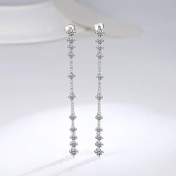 Women's Jewelry Silver Moissanite Earrings Long Earrings For Brides And Brides Wedding Dresses Temperament Earrings_ipsvogv.com