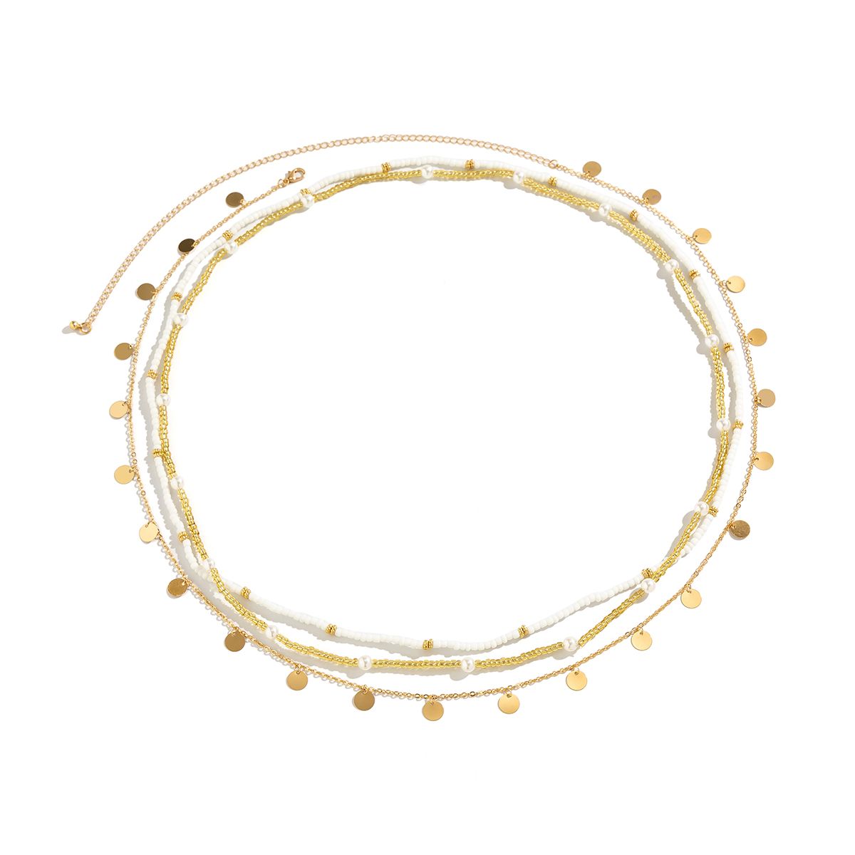 3-piece Disc Chain Pearl Rice Bead Waist Chain Set, European, American Summer Seaside Travel Vacation Accessories Hipster_ipsvogv.com