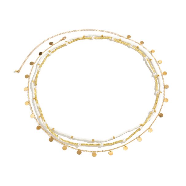3-piece Disc Chain Pearl Rice Bead Waist Chain Set, European, American Summer Seaside Travel Vacation Accessories Hipster_ipsvogv.com