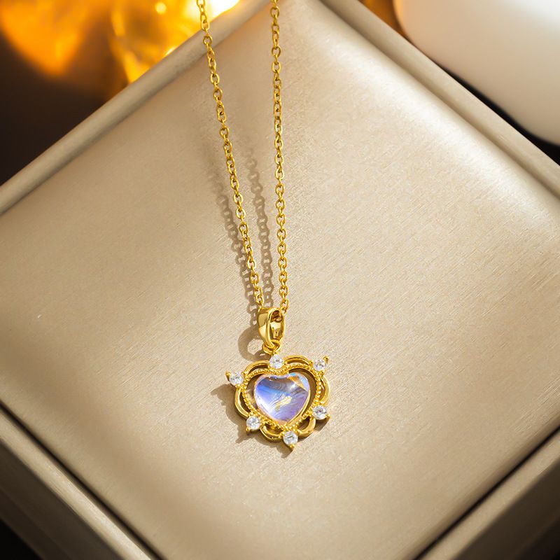 Beautiful temperament, Aurora love necklace, Korean version, light luxury, colorful crystal, stainless steel collarbone_ipsvogv.com