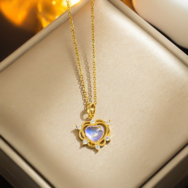 Beautiful temperament, Aurora love necklace, Korean version, light luxury, colorful crystal, stainless steel collarbone_ipsvogv.com