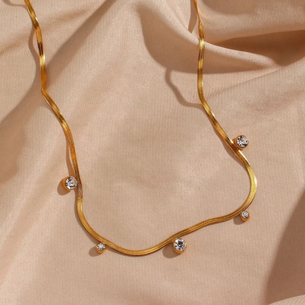 Women's Jewelry Set Fashion Simple Retro Style Real Gold Electroplated Titanium Steel Round Zircon Blade Chain_ipsvogv.com