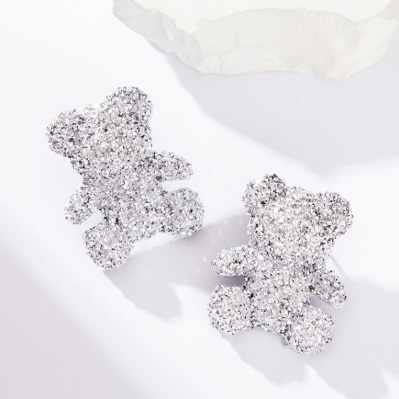 Korean Version Fashionable Full Dia High-end Temperament Acrylic Cute Little Bear Earrings, Sier Needles,_ipsvogv.com