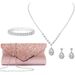 Women Clutch Bag Rhinestone Jewelry Set Shiny Necklace Earrings Bracelet 4 Set Wedding ClutchPursesB_ipsvogv.com