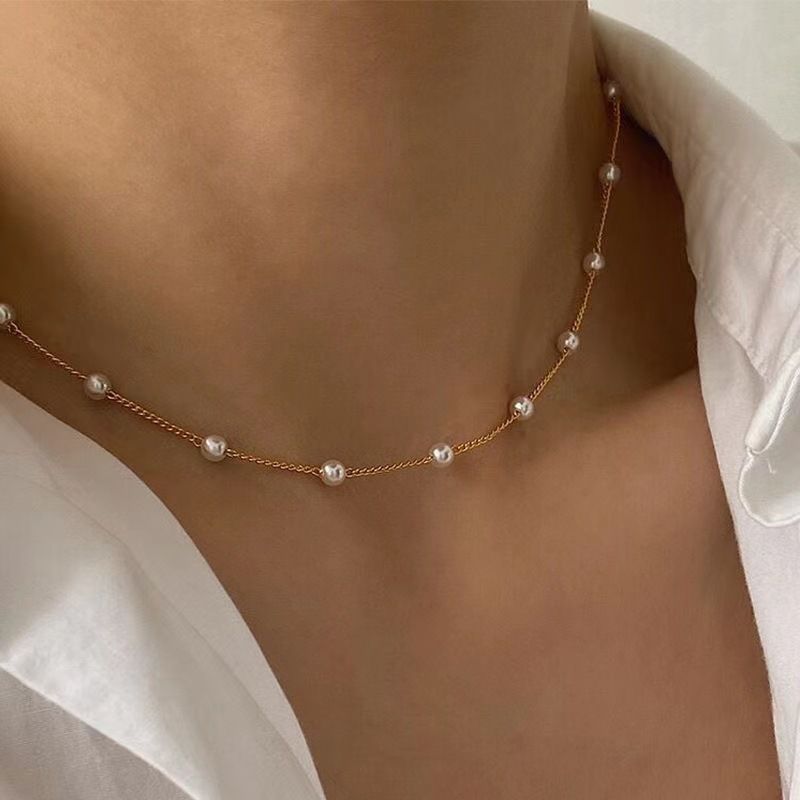 Fashion Jewelry, Simple Collarbone Pearl Handmade Chain, Choker Necklace, Women's Accessories_ipsvogv.com