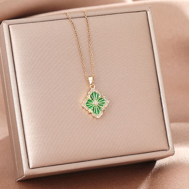 New High-end Italian Brushed Hollow Four Leaf Clover Necklace, Women's Gold-plated Pendant, Titanium Steel Lock Chain_ipsvogv.com