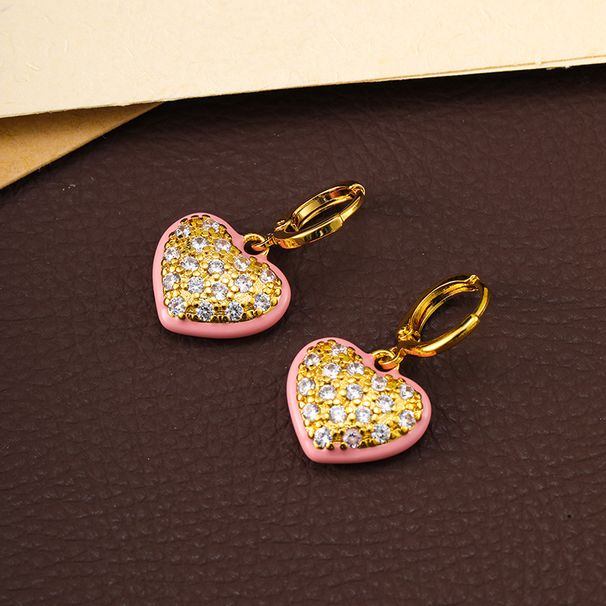 French heart-shaped pink drop glazed earrings, fashionable socialites, high-end feel, light luxury, versatile, niche_ipsvogv.com