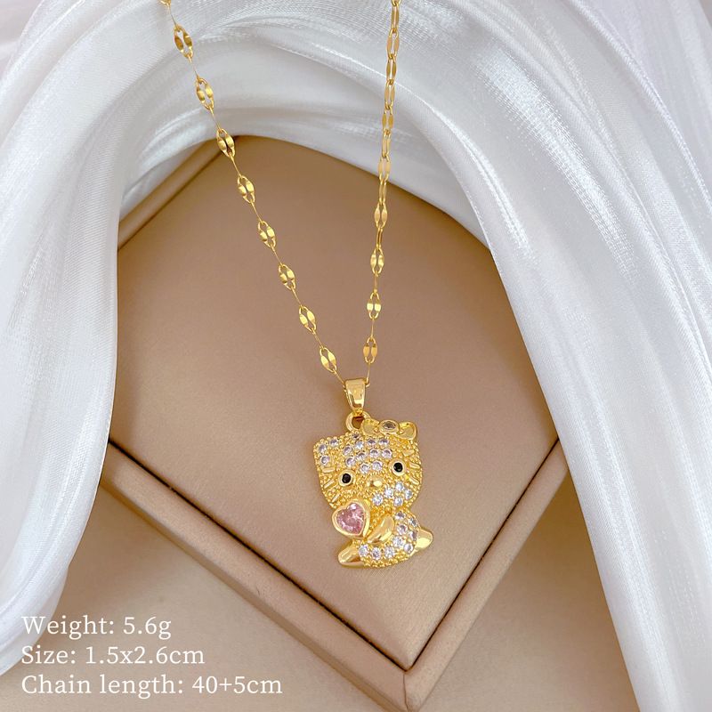 【 】 Kitten Light Luxury Charm Gorgeous Full Diamond Necklace Women's Versatile Clavicle Titanium Steel Chain_ipsvogv.com