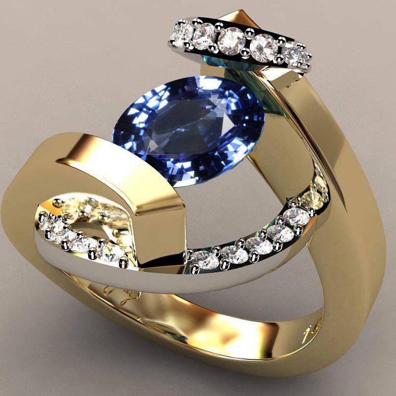 New Plated Inlaid Blue Two-color For Women's Engagement Ring_ipsvogv.com