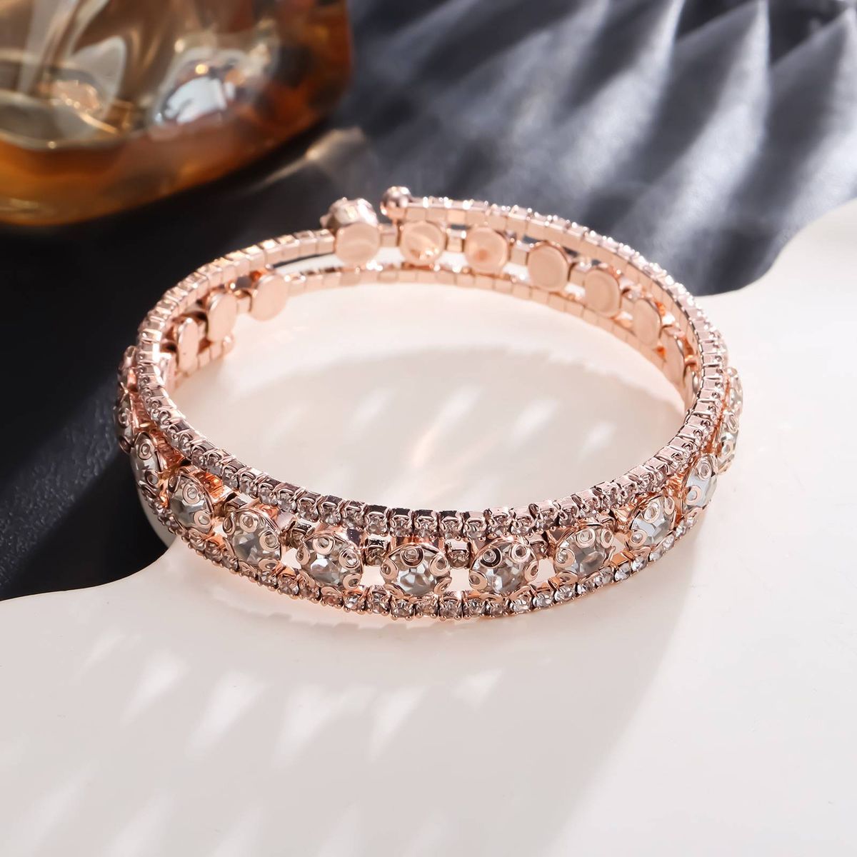 Bride every rhinestone full drill wrapped open three ring bracelet woman_ipsvogv.com