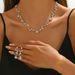 2024 Winter Korean Style Fashion Luxury Diamond-Studded Leaf Flower Shaped Necklace, Earrings, And Bracelet Set_ipsvogv.com