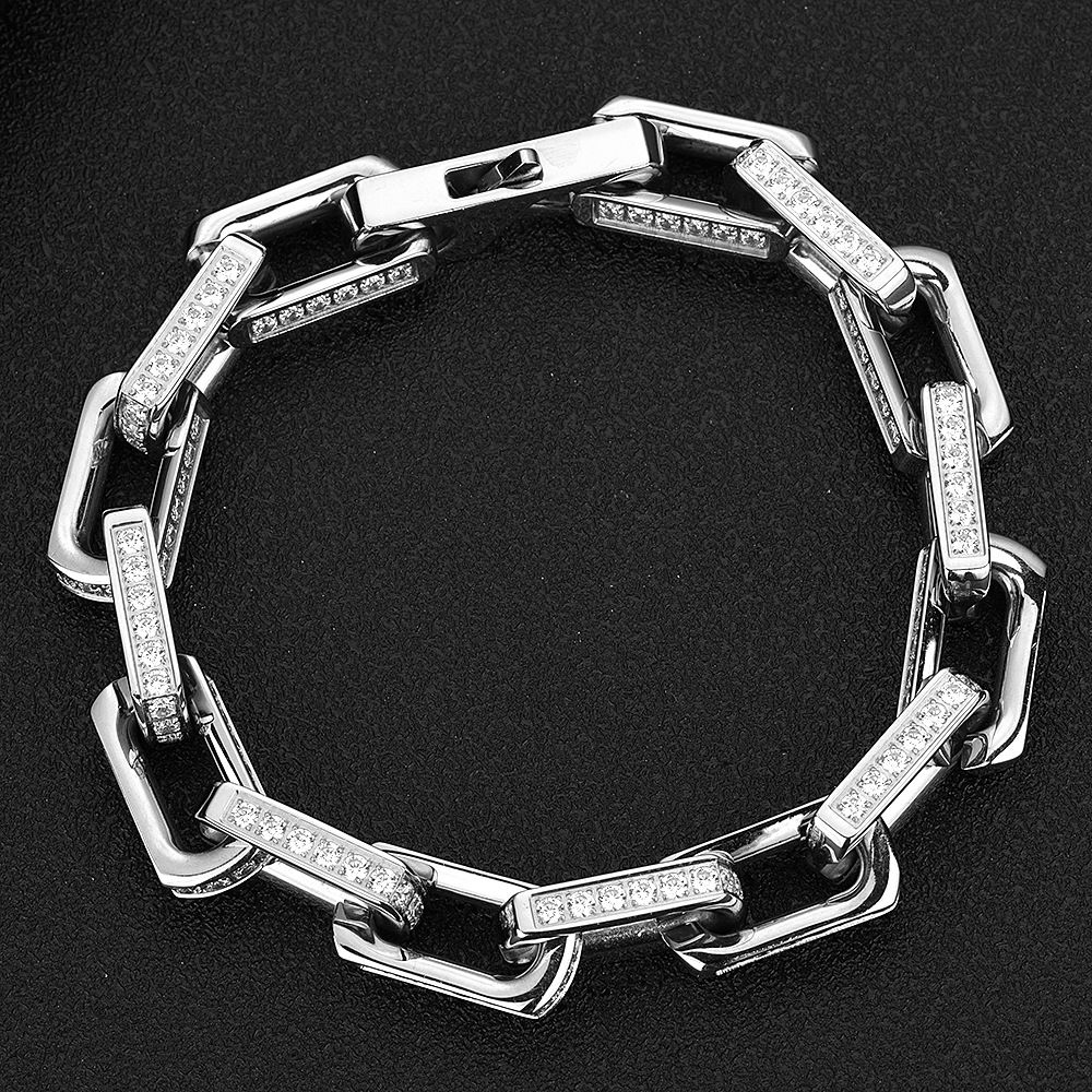 Donkey Stainless Steel Diamond Bamboo Chain Gold Hip Hop Titanium Steel Zircon Bracelet Men's Jewelry_ipsvogv.com