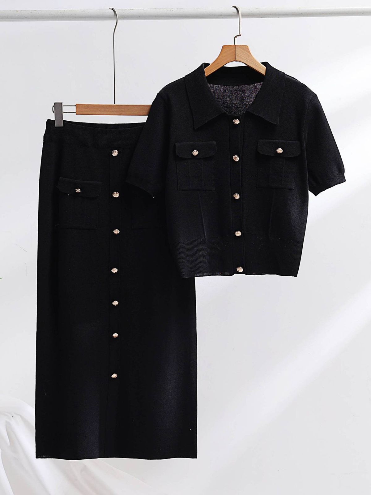Women's Clothing high grade knitted suit spring and autumn new sweet and gentle short sleeved dress, two pieces_ipsvogv.com