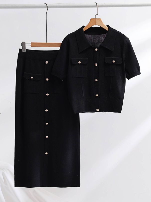 Women's Clothing high grade knitted suit spring and autumn new sweet and gentle short sleeved dress, two pieces_ipsvogv.com