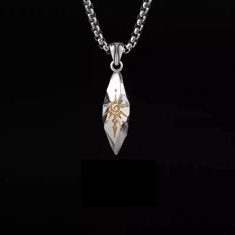 Retro wishing stone necklace trendy men's personality neutral style meteorite color matching pendant men's hip hop sweater chain accessories_ipsvogv.com