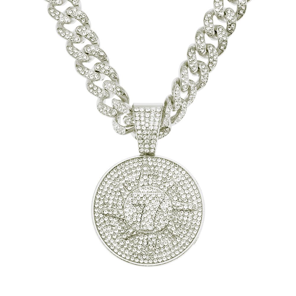 Hip hop three-dimensional diamond inlaid number 7 round pendant necklace for men's domineering trendy street dance Cuban_ipsvogv.com