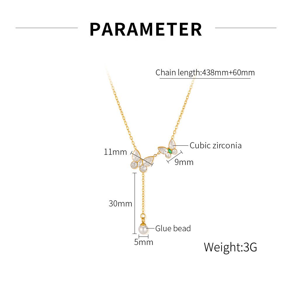 Women's Jewelry Necklace Female Stainless Steel Fashion Versatile Commuter Style Butterfly Tassel Pearl Titanium Steel Clavicle Chain_ipsvogv.com