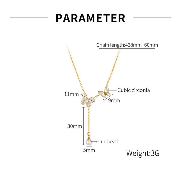 Women's Jewelry Necklace Female Stainless Steel Fashion Versatile Commuter Style Butterfly Tassel Pearl Titanium Steel Clavicle Chain_ipsvogv.com