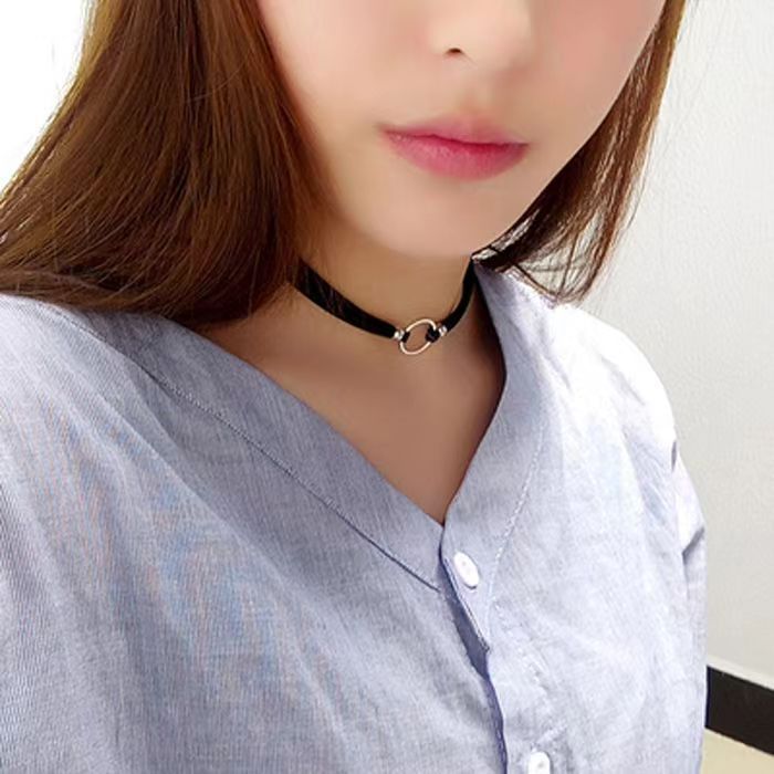 Korean And Japanese New Style Black Ribbon Swan Collarbone Chain Necklace Women, Round Ring Elegant Choker Necklace,_ipsvogv.com