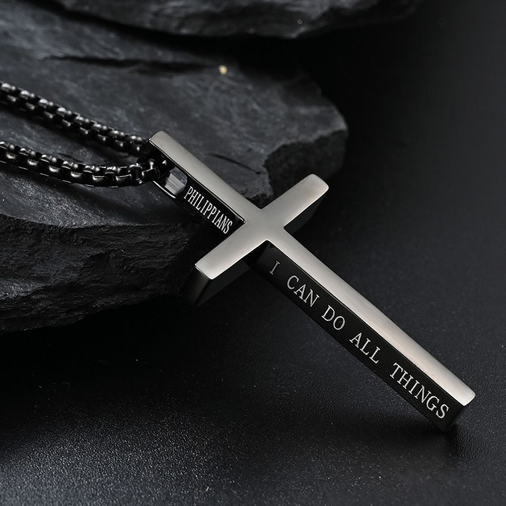 hot selling stainless steel men's Bible verse cross necklace versatile high end sense does not fade side engraving_ipsvogv.com
