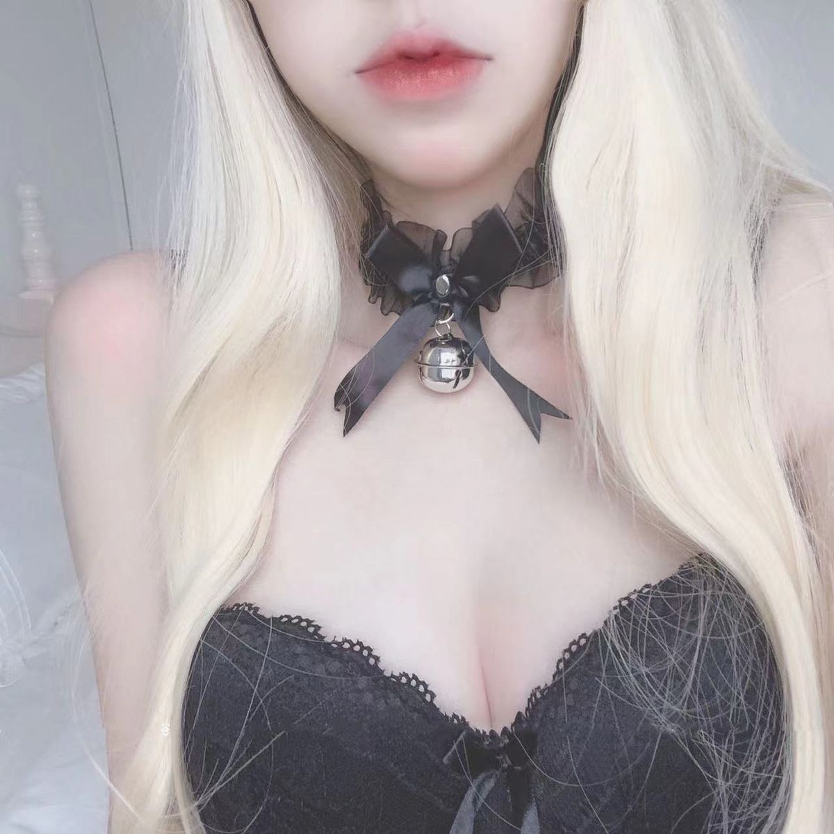 Lace Trim Bell Choker Cute Sweet Soft Adorable Sexy Accessories Girl Bowknot Neck Ring Collarbone Chain_ipsvogv.com