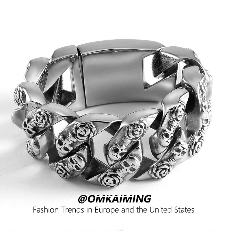 Fashion Skull Titanium Steel Men's Chain Personality Bracelet Bold Trendy Jewelry_ipsvogv.com