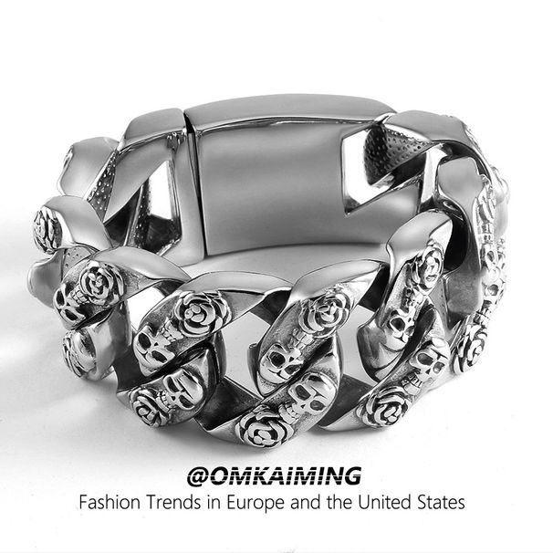Fashion Skull Titanium Steel Men's Chain Personality Bracelet Bold Trendy Jewelry_ipsvogv.com