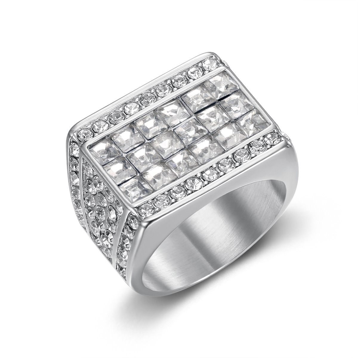 New Luxury Men's Full 316 Stainless Steel Square Diamond HipHop Ring_ipsvogv.com