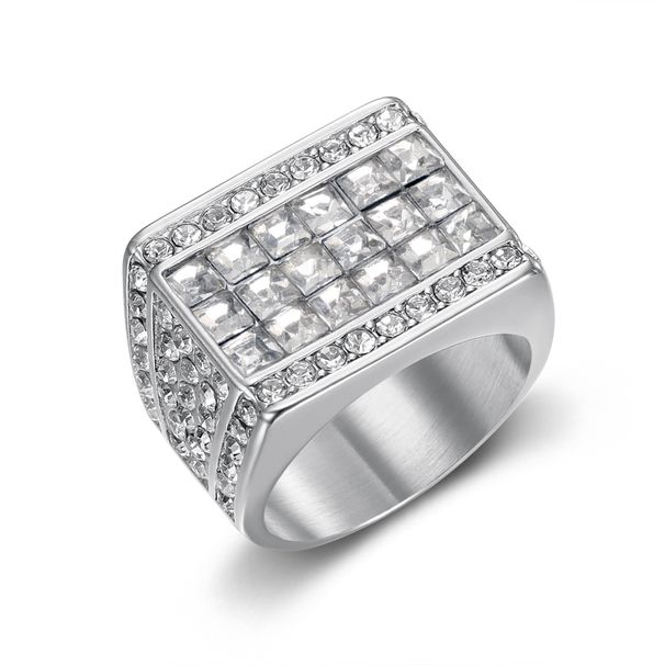 New Luxury Men's Full 316 Stainless Steel Square Diamond HipHop Ring_ipsvogv.com